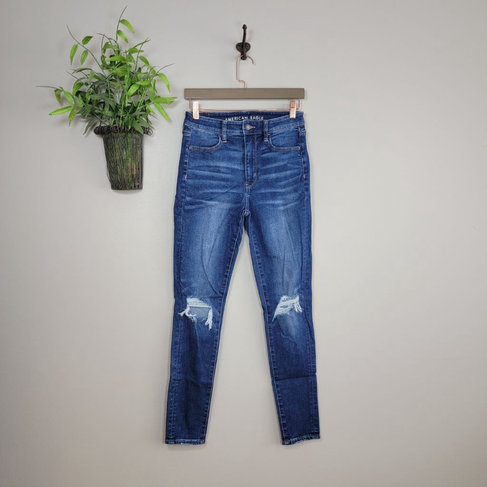 American Eagle Skinny Jeans Super Hi Rise Jegging Medium Blue Wash Stretch AE 6